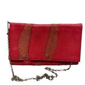 Red zipper detail envelope clutch removable chain shoulder crossbody purse